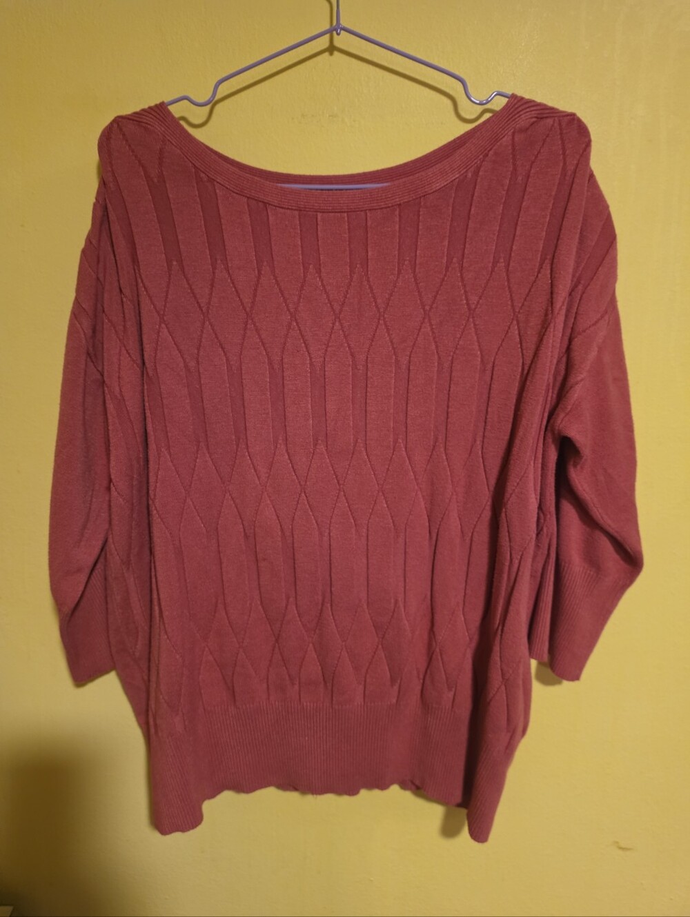 Apt. 9 Women's Size XL Mauve Pink Cable Knit Sweater 3/4 Sleeves Boat Neckline